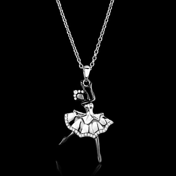 Pendant Necklace TS164 Rhodium + Ruthenium Silver Chain Pendant & CZ