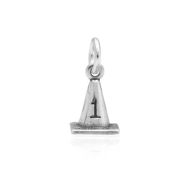 Silver Charms & Pendants Sterling Silver #1 Rally Cone Dog Agility Charm With Paw Print On Back JadeMoghul Inc.