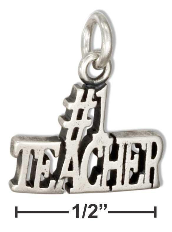 Silver Charms & Pendants Sterling Silver "#1 Teacher" Message Charm JadeMoghul