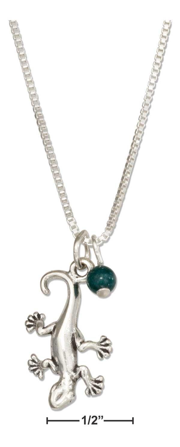 Silver Charms & Pendants Sterling Silver 18" Gecko Lizard Necklace With Green Marble Bead JadeMoghul