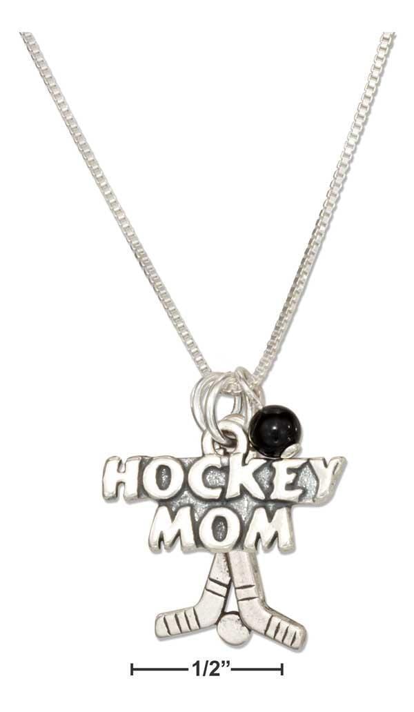 Silver Charms & Pendants Sterling Silver 18" "hockey Mom" Pendant Necklace With Onyx Bead And Hockey Sticks JadeMoghul