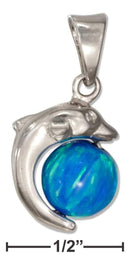 Silver Charms & Pendants Sterling Silver 3d Dolphin Pendant With Spinning Synthetic Blue Opal Ball JadeMoghul