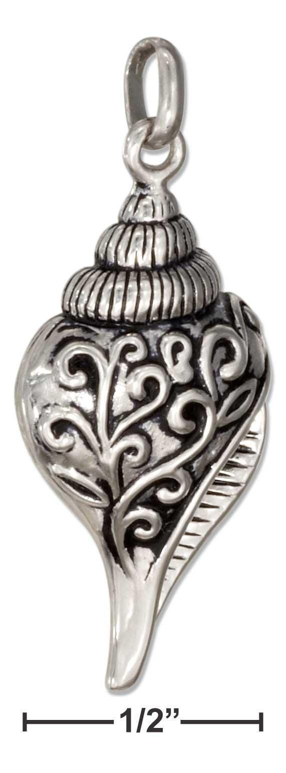 Silver Charms & Pendants Sterling Silver 3d Fancy Conch Seashell Charm JadeMoghul