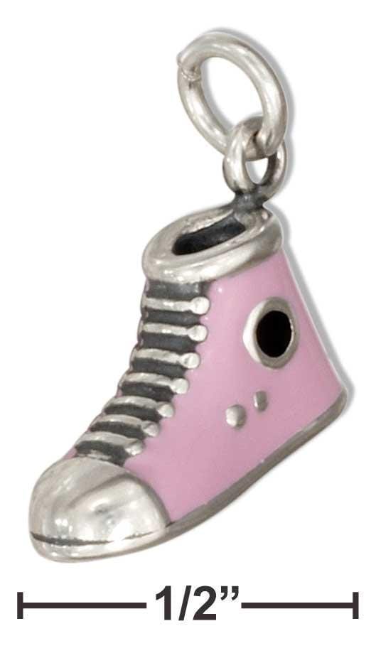 Silver Charms & Pendants Sterling Silver 3D Pink High Top Sneaker Charm JadeMoghul Inc.