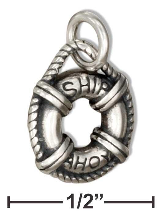 Silver Charms & Pendants Sterling Silver 3D "Ship Ahoy" Buoy Life Ring Charm JadeMoghul Inc.