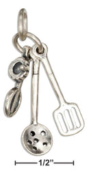 Silver Charms & Pendants Sterling Silver 3D Straining Spoon Spatula And Egg Beater Charm Set JadeMoghul Inc.