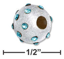 Silver Charms & Pendants Sterling Silver 8MM Stardust Spacer Bead With Light Blue March Cubic Zirconia JadeMoghul Inc.