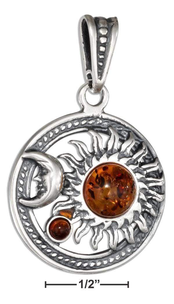 Silver Charms & Pendants Sterling Silver Amber Sun And Moon Pendant JadeMoghul Inc.