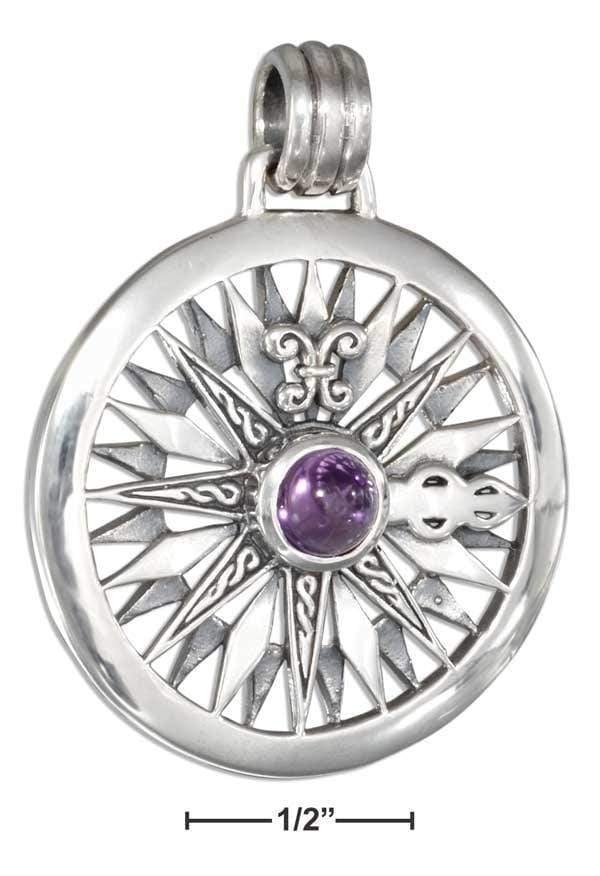 Silver Charms & Pendants Sterling Silver Amethyst Compass Rose Pendant JadeMoghul Inc.