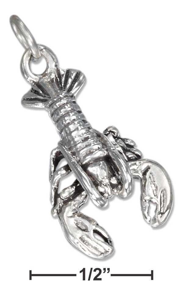 Silver Charms & Pendants Sterling Silver Antiqued 3D Lobster Charm Hanging From Tail JadeMoghul Inc.