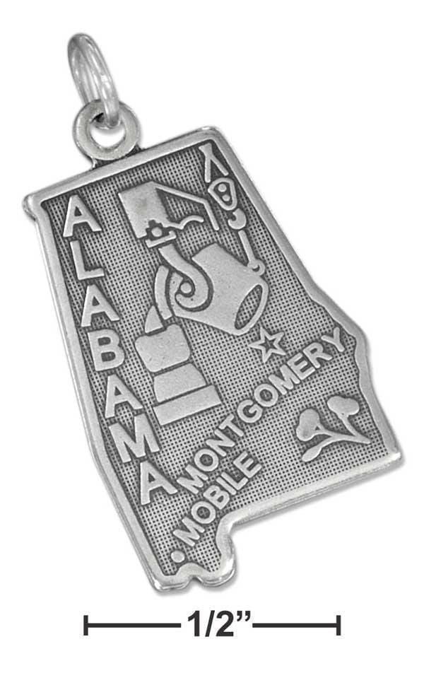 Silver Charms & Pendants Sterling Silver Antiqued Alabama State Charm JadeMoghul Inc.