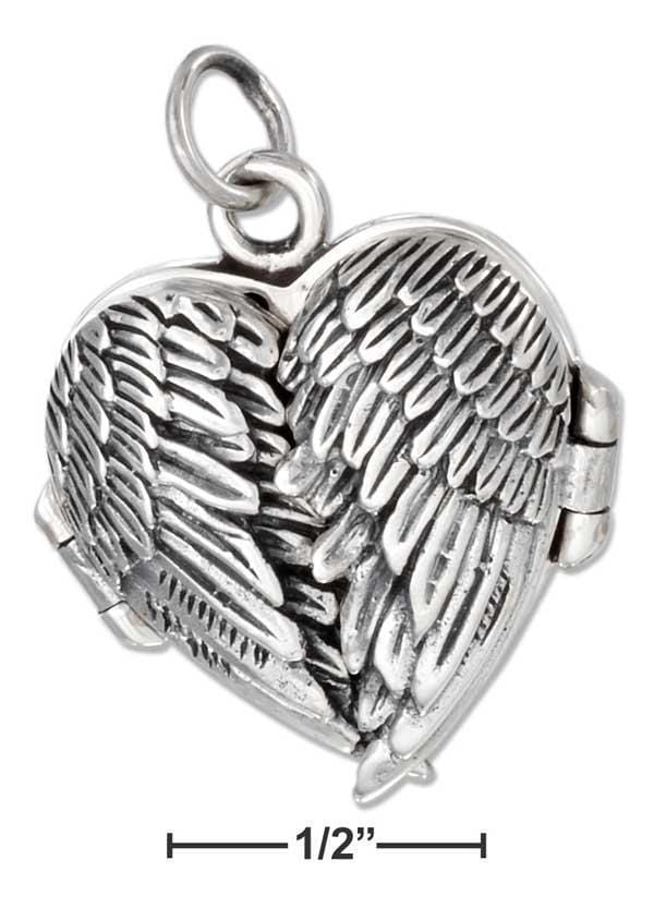 Silver Charms & Pendants STERLING SILVER ANTIQUED ANGEL WINGS HEART LOCKET JadeMoghul