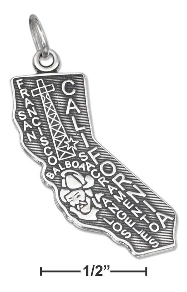 Silver Charms & Pendants Sterling Silver Antiqued California State Charm JadeMoghul Inc.