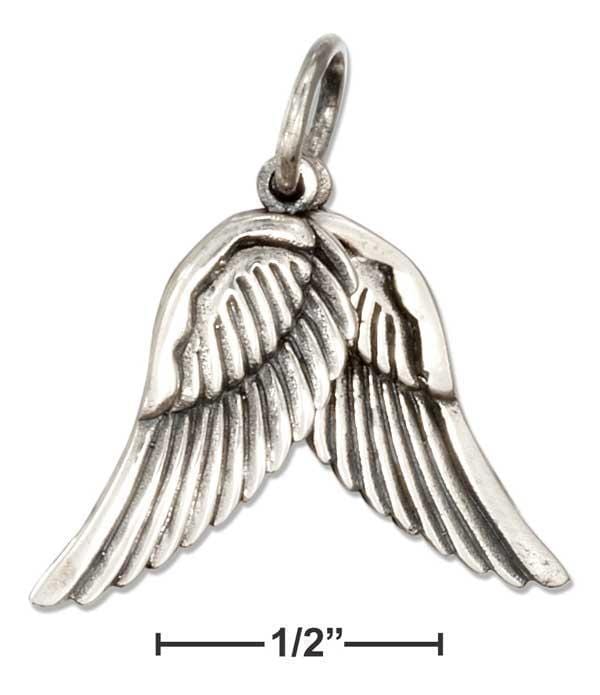 Silver Charms & Pendants Sterling Silver Antiqued Double Angel Wings Charm Pendant JadeMoghul