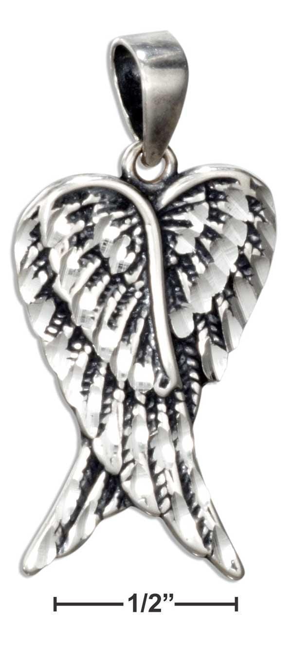 Silver Charms & Pendants STERLING SILVER ANTIQUED DOUBLE WINGS PENDANT JadeMoghul