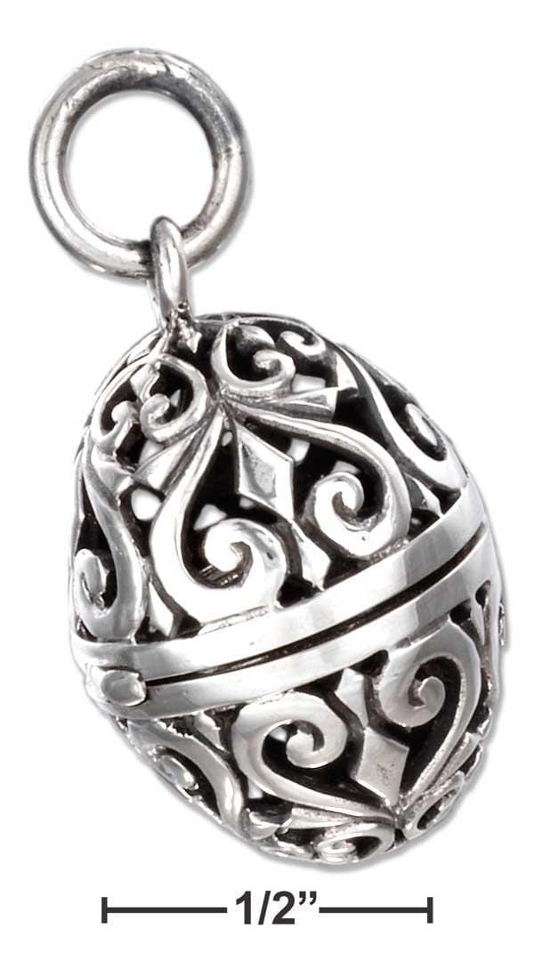 Silver Charms & Pendants Sterling Silver Antiqued Filigree Egg Locket JadeMoghul Inc.