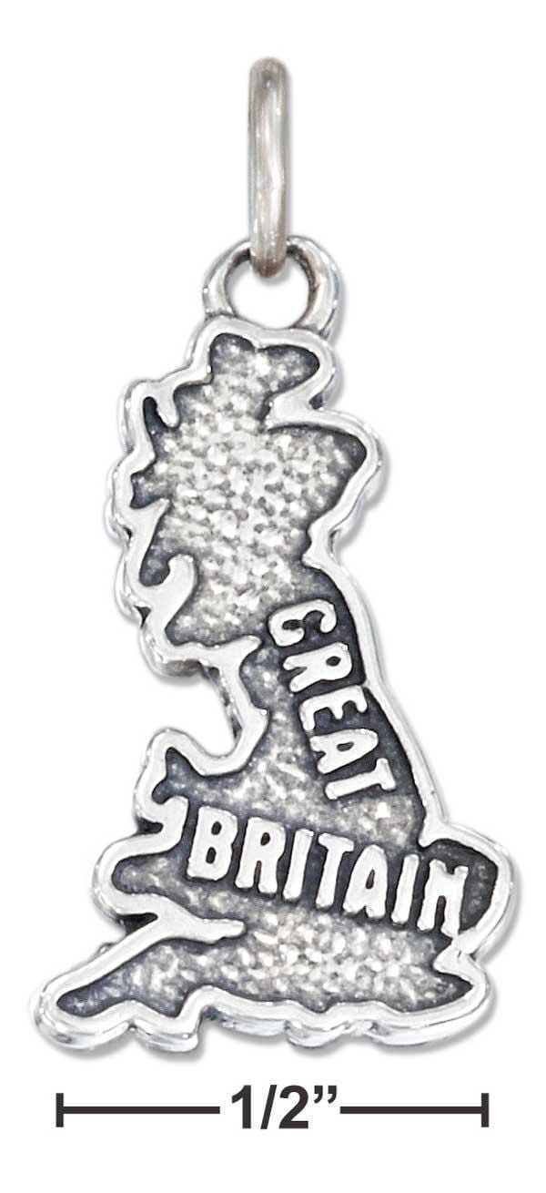 Silver Charms & Pendants Sterling Silver Antiqued "Great Britain" Map Charm JadeMoghul Inc.