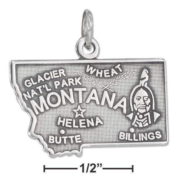 Silver Charms & Pendants Sterling Silver Antiqued Montana State Charm JadeMoghul Inc.