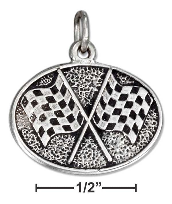 Silver Charms & Pendants Sterling Silver Antiqued Oval Checkered Flags Charm JadeMoghul Inc.