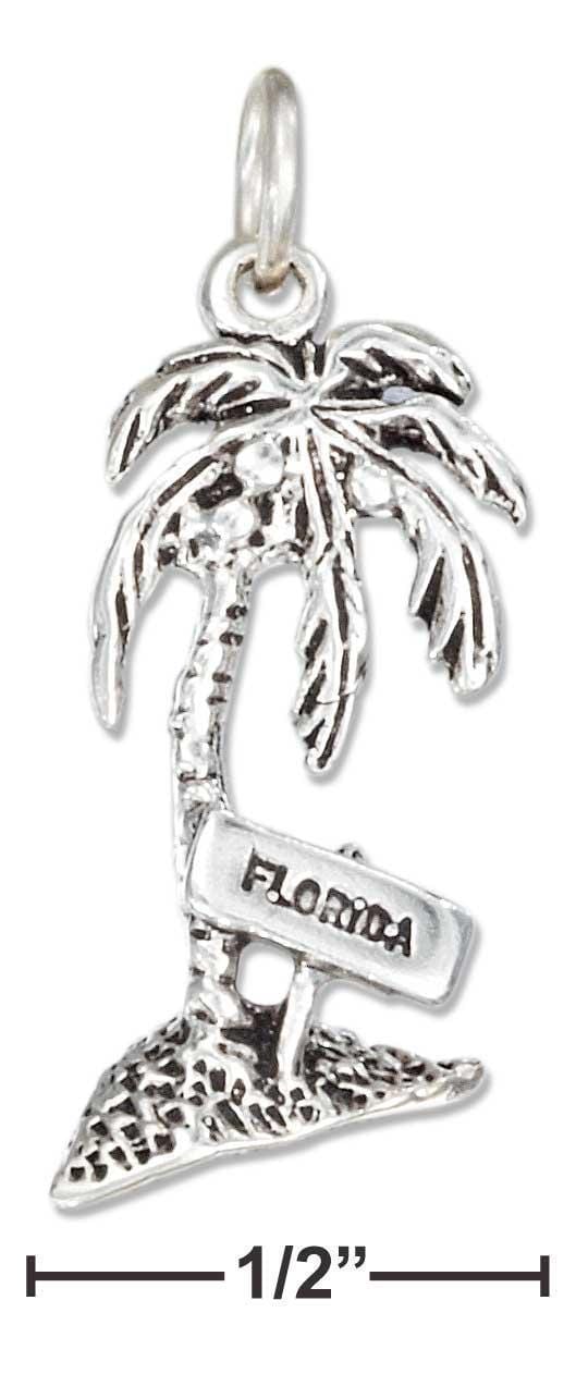 Silver Charms & Pendants Sterling Silver Antiqued Palm Tree With Florida Sign Charm JadeMoghul Inc.