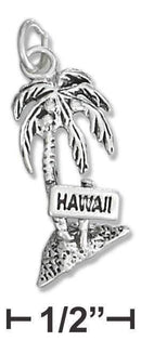 Silver Charms & Pendants STERLING SILVER ANTIQUED PALM TREE WITH 'HAWAII' SIGN CHARM JadeMoghul