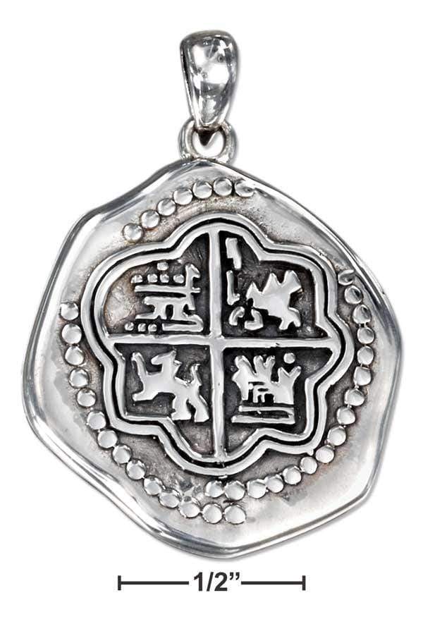 Silver Charms & Pendants Sterling Silver Antiqued Pirate Coin Pendant JadeMoghul Inc.