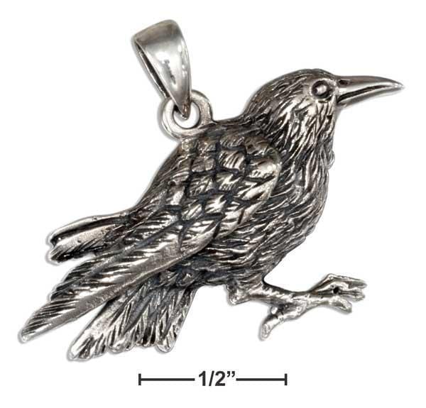 Silver Charms & Pendants Sterling Silver Antiqued Raven Pendant JadeMoghul Inc.