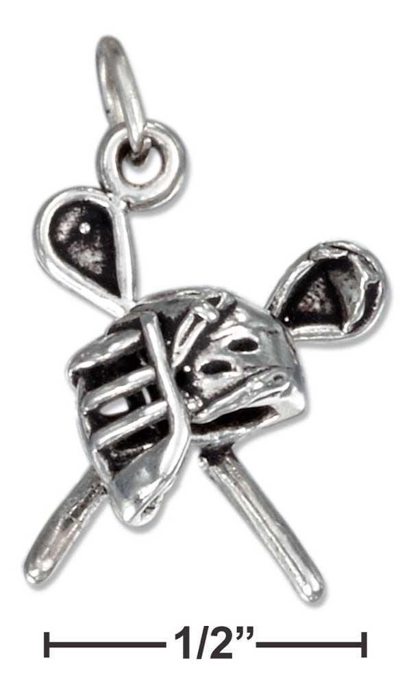 Silver Charms & Pendants Sterling Silver Antiqued Sticks And Mask Lacrosse Charm JadeMoghul Inc.