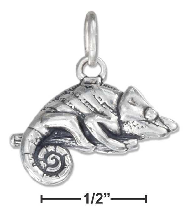 Silver Charms & Pendants Sterling Silver Antiqued Three Dimensional Chameleon Charm With Curled Tail JadeMoghul Inc.