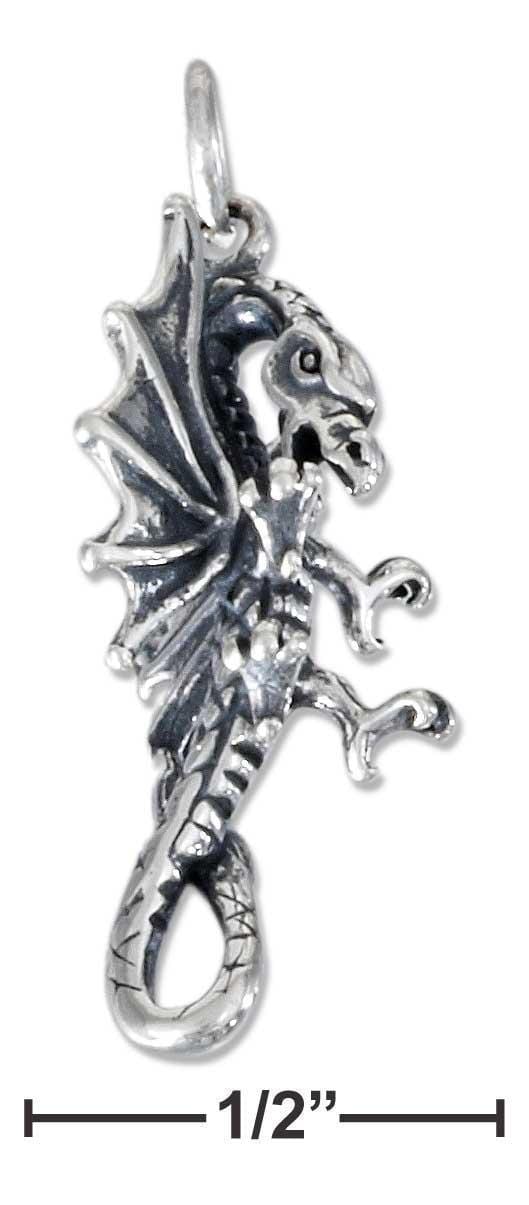 Silver Charms & Pendants Sterling Silver Antiqued Three Dimensional Dragon Charm JadeMoghul Inc.