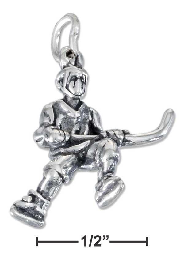 Silver Charms & Pendants Sterling Silver Antiqued Three Dimensional Hockey Player Charm JadeMoghul Inc.