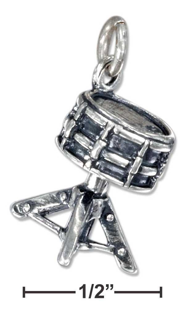 Silver Charms & Pendants Sterling Silver Antiqued Three Dimensional Single Drum Charm JadeMoghul Inc.