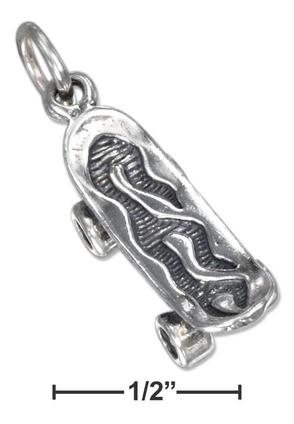 Silver Charms & Pendants Sterling Silver Antiqued Three Dimensional Skateboard Charm JadeMoghul Inc.