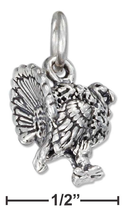 Silver Charms & Pendants Sterling Silver Antiqued Three Dimensional Turkey Charm JadeMoghul Inc.