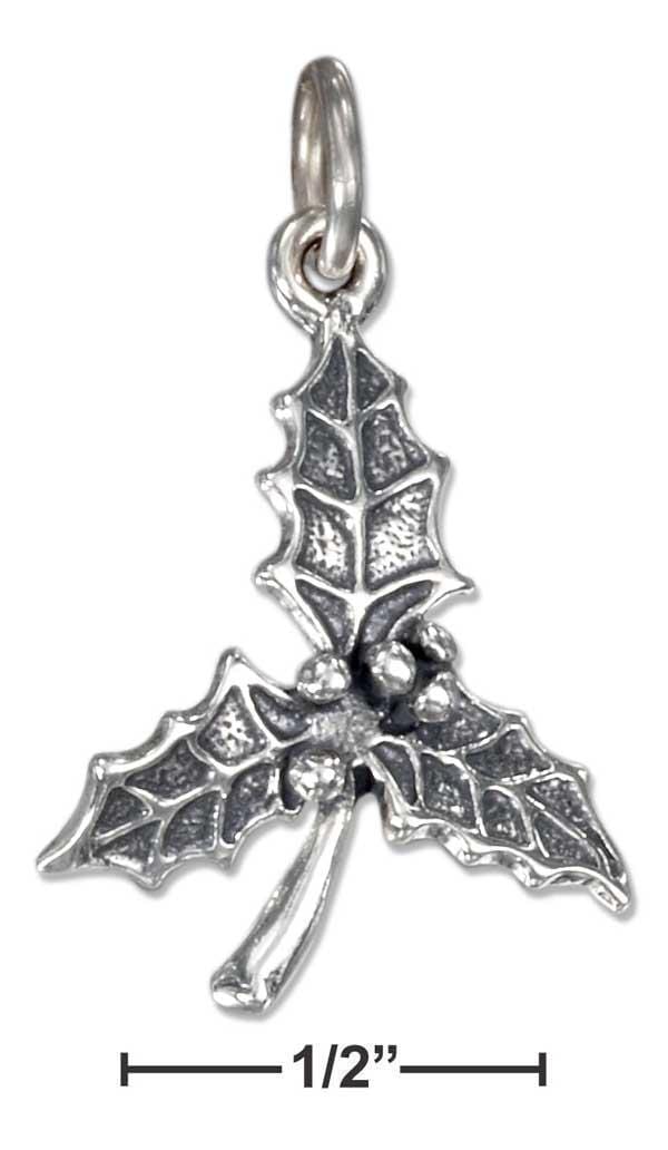 Sterling Silver Antiqued Triple Holly Leaf With Berries Charm