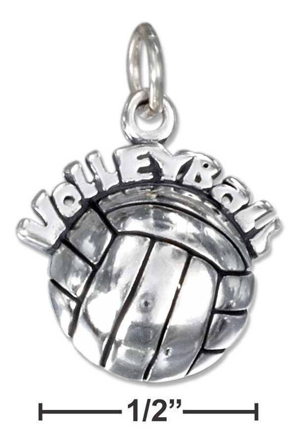 Silver Charms & Pendants Sterling Silver Antiqued "Volleyball" Charm On Top Of A Volleyball JadeMoghul Inc.