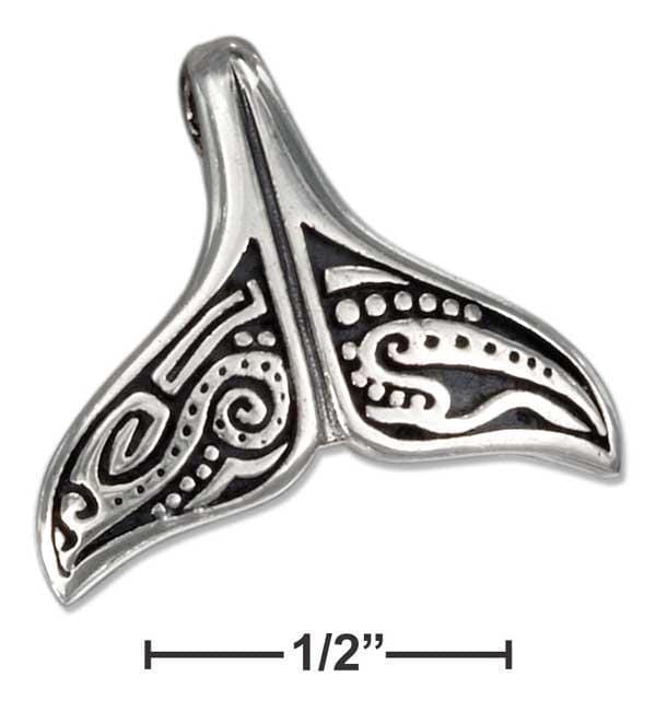 Silver Charms & Pendants Sterling Silver Antiqued Whale Tail Pendant With Alaskan Inuit Design JadeMoghul Inc.