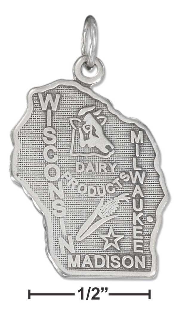 Silver Charms & Pendants Sterling Silver Antiqued Wisconsin State Charm JadeMoghul Inc.