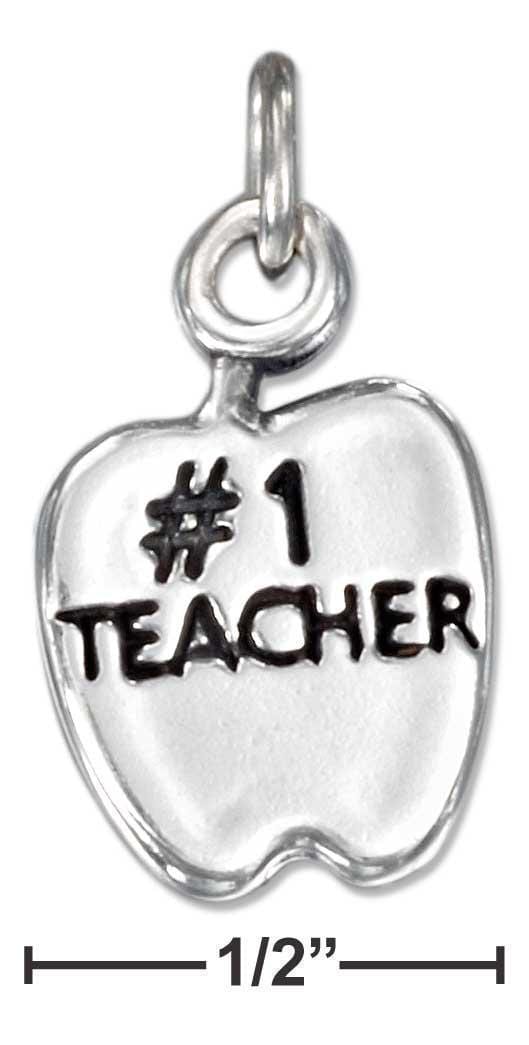 Silver Charms & Pendants Sterling Silver Apple With "#1 Teacher" Charm JadeMoghul Inc.