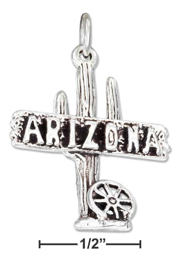 Silver Charms & Pendants Sterling Silver "Arizona" Sign Charm With Cactus And Wagon Wheel JadeMoghul Inc.