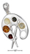 Silver Charms & Pendants Sterling Silver Artist Palette Pendant With Amber Stones And Brushes JadeMoghul Inc.