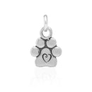 Silver Charms & Pendants Sterling Silver Baby Paws Small Dog Paw Print With Scrolled Heart Charm JadeMoghul