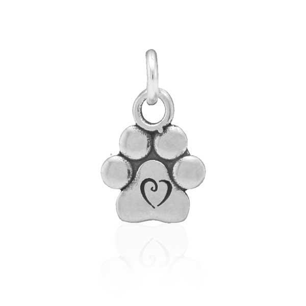 Silver Charms & Pendants Sterling Silver Baby Paws Small Dog Paw Print With Scrolled Heart Charm JadeMoghul