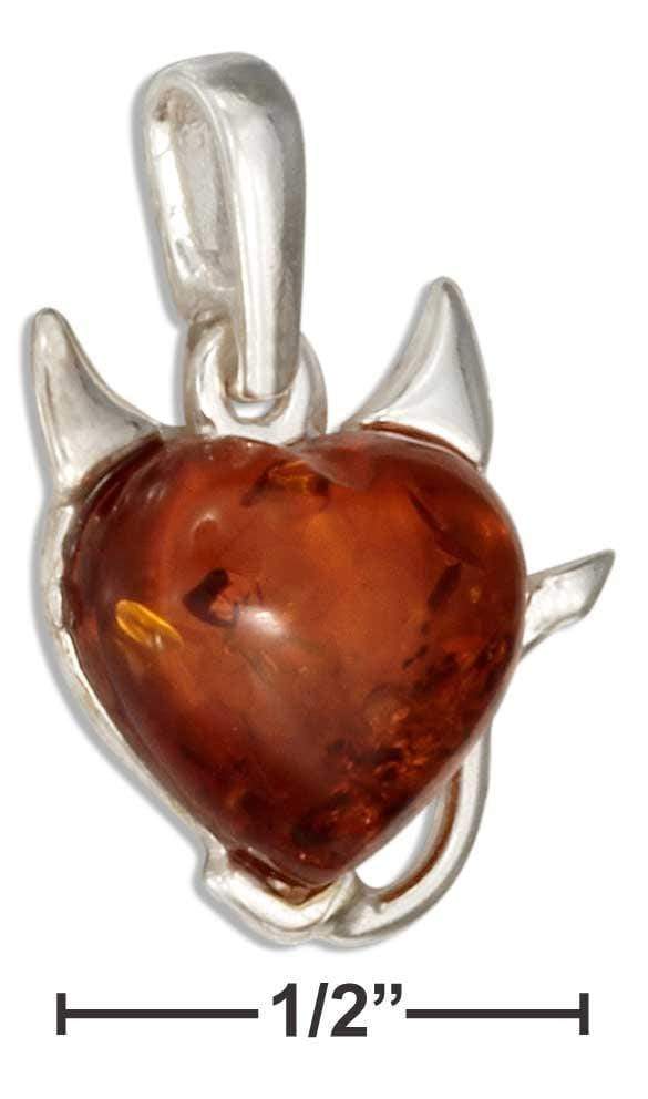 Silver Charms & Pendants Sterling Silver Baltic Amber Heart Devil Pendant JadeMoghul