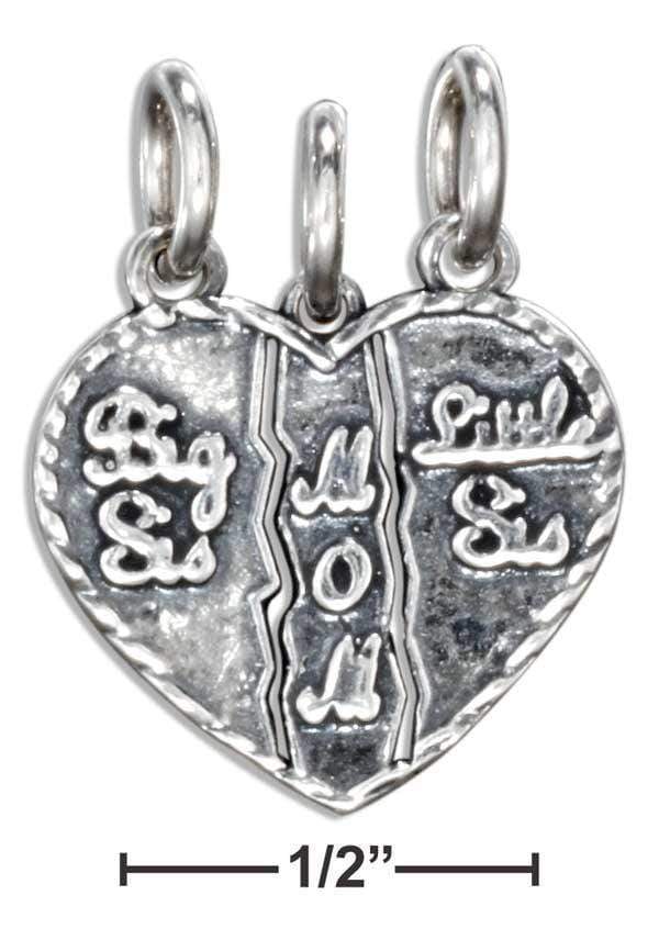 Silver Charms & Pendants STERLING SILVER "BIG SIS, LITTLE SIS, MOM" 3- PIECE BREAKAWAY HEART CHARM JadeMoghul