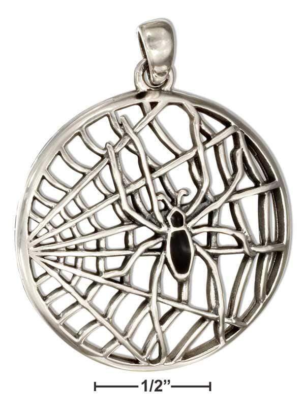 Silver Charms & Pendants Sterling Silver Black Spider In Web Pendant JadeMoghul Inc.