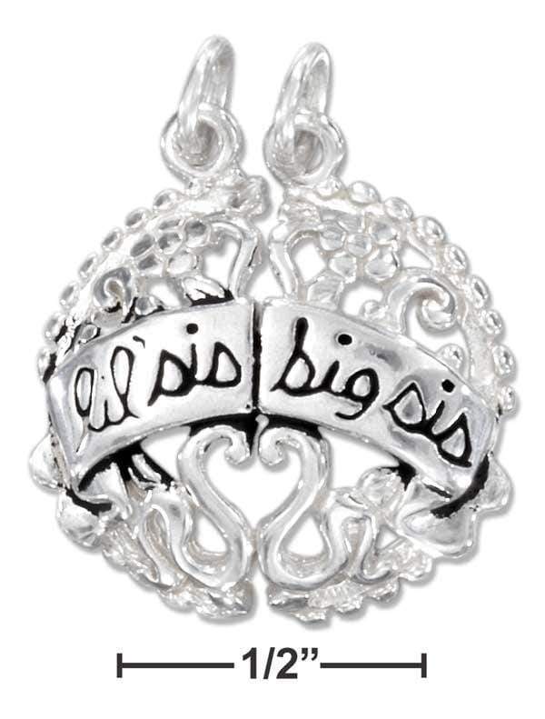 Silver Charms & Pendants Sterling Silver Break Apart Round "Lil' Sis Big Sis" Charm JadeMoghul Inc.