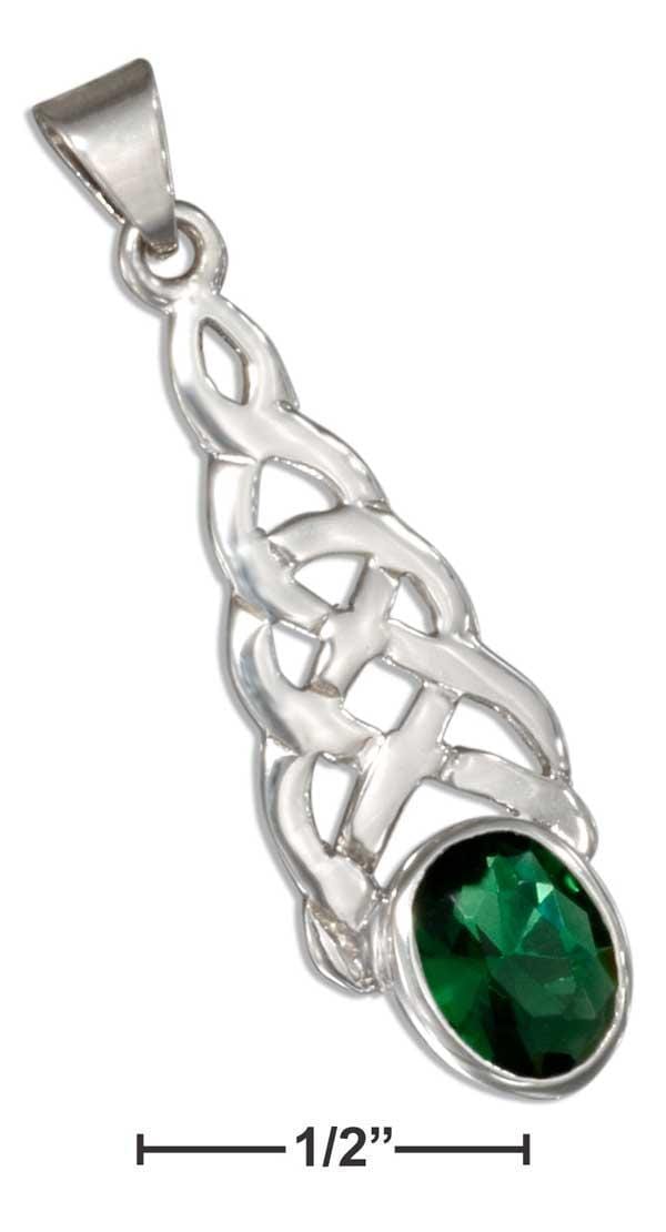 Silver Charms & Pendants Sterling Silver Celtic Knot Pendant With Green Glass Oval JadeMoghul Inc.