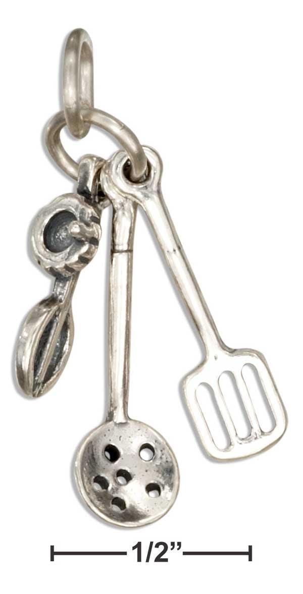 Silver Charms & Pendants Sterling Silver Charm:  3D Straining Spoon Spatula And Egg Beater Charm Set JadeMoghul Inc.