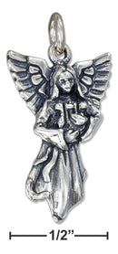 Silver Charms & Pendants Sterling Silver Charm:  Antiqued Angel Charm With Harp JadeMoghul